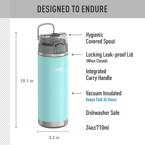 Miniatura 2 de THERMOS ICON SERIES, botella de agua de acero inoxidable con boquilla, 24 onzas, verde mar, botella de agua aislada al vacío con tapa
