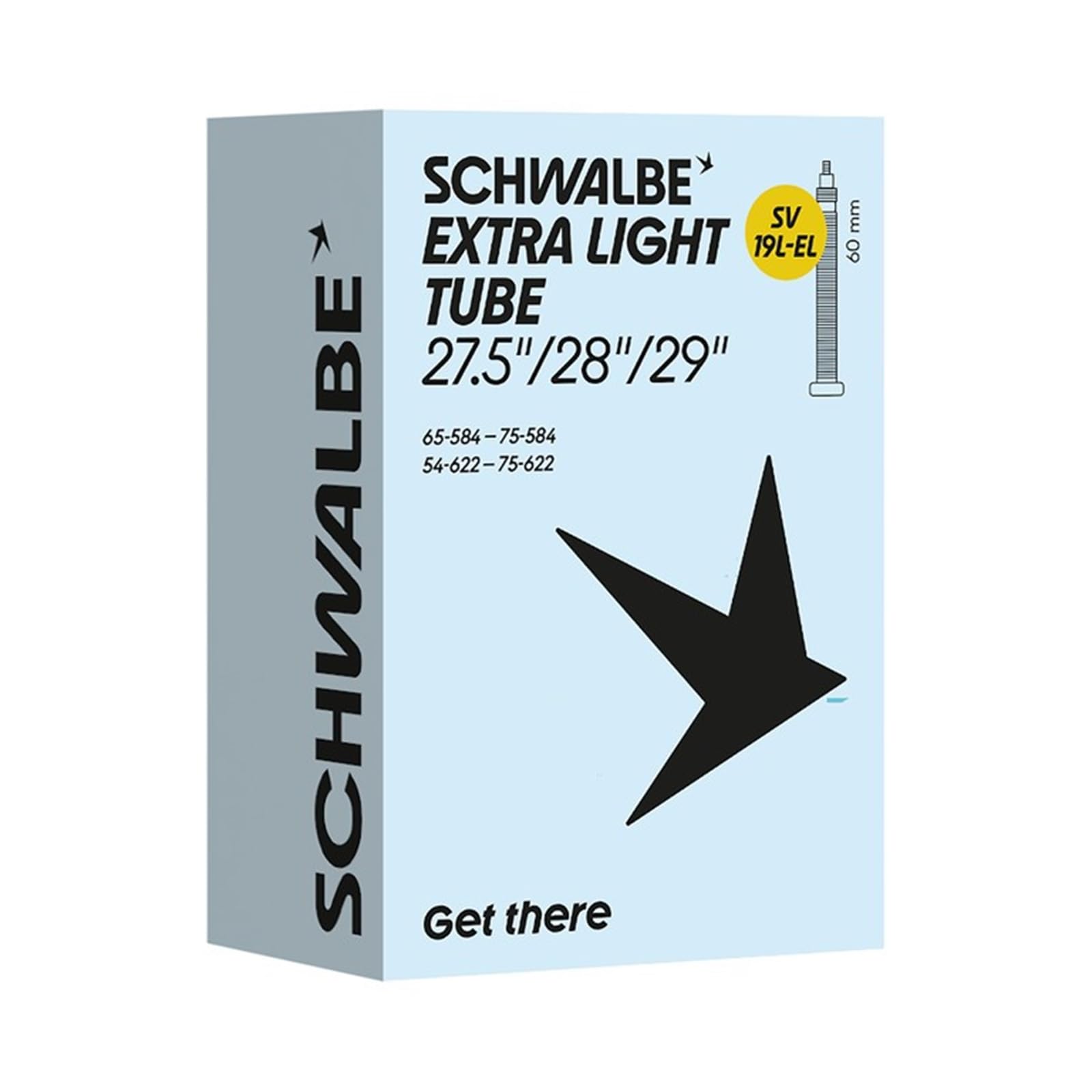 Schwalbe SV19L-EL Extra Light Bicycle Inner Tube 54/75-584/622 IB Black 60 mm