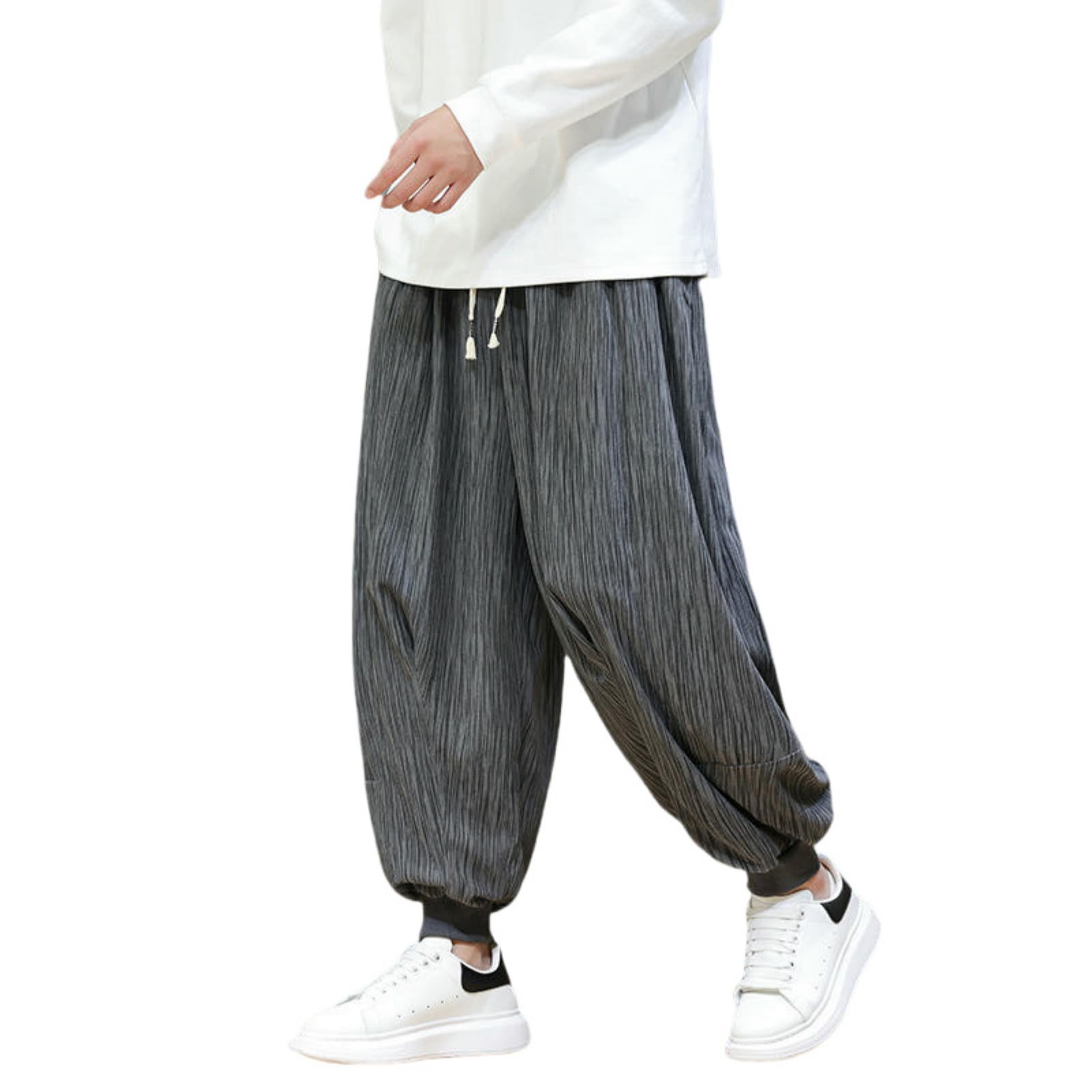 Pantaloni harem da uomo in velluto a coste leggero a righe larghe gamba larga con coulisse pantaloni harem per abbigliamento streetwear quotidiano