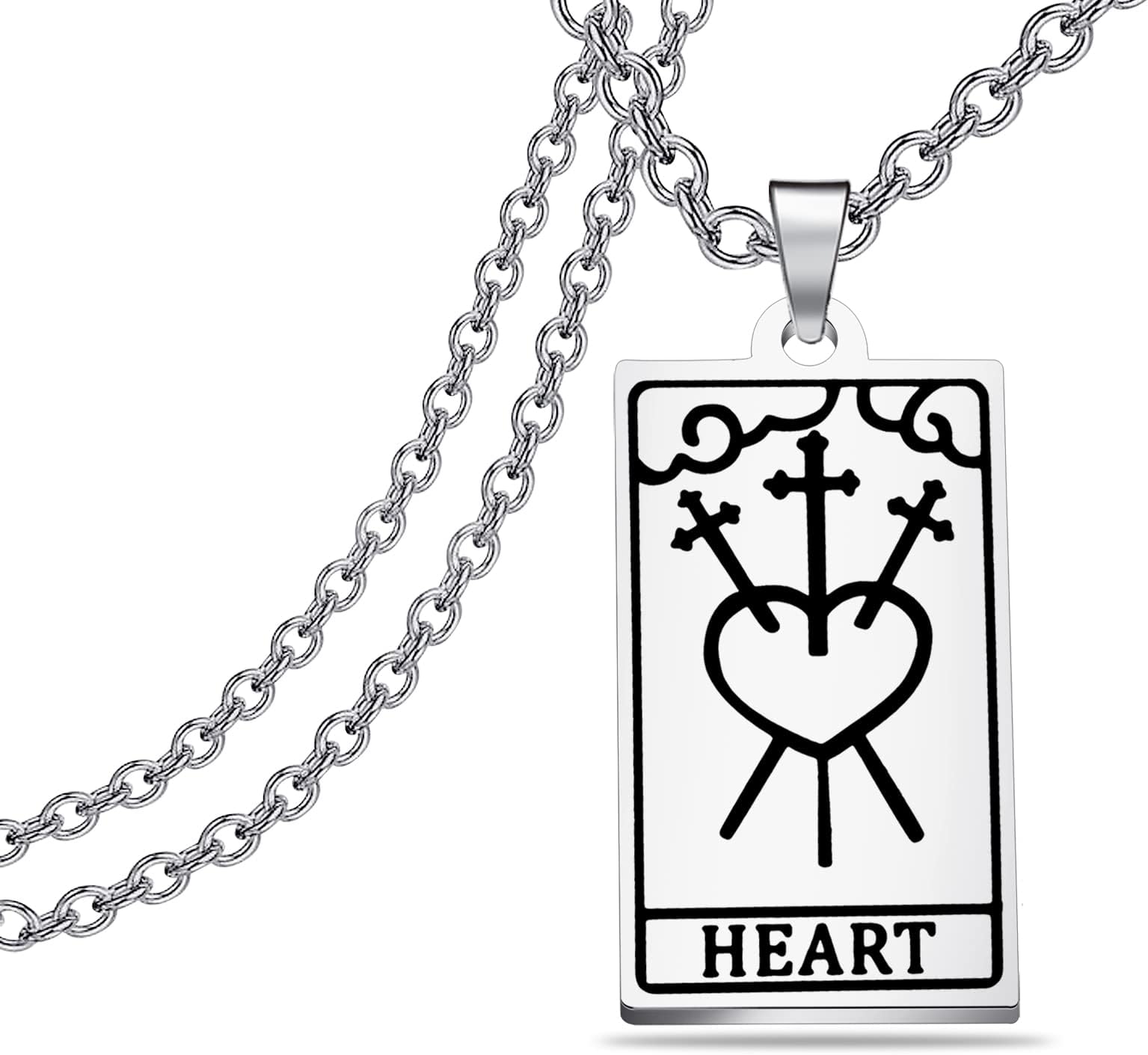 CENWAStainless Steel Tarot Card Necklace Wisdom-Heart Necklace