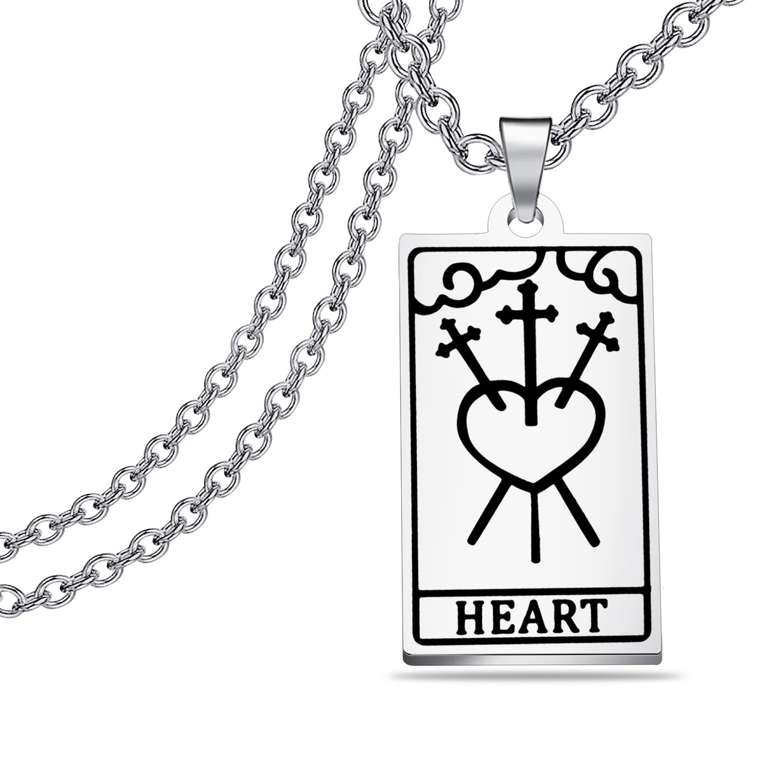 CENWAStainless Steel Tarot Card Necklace Wisdom-Heart Necklace
