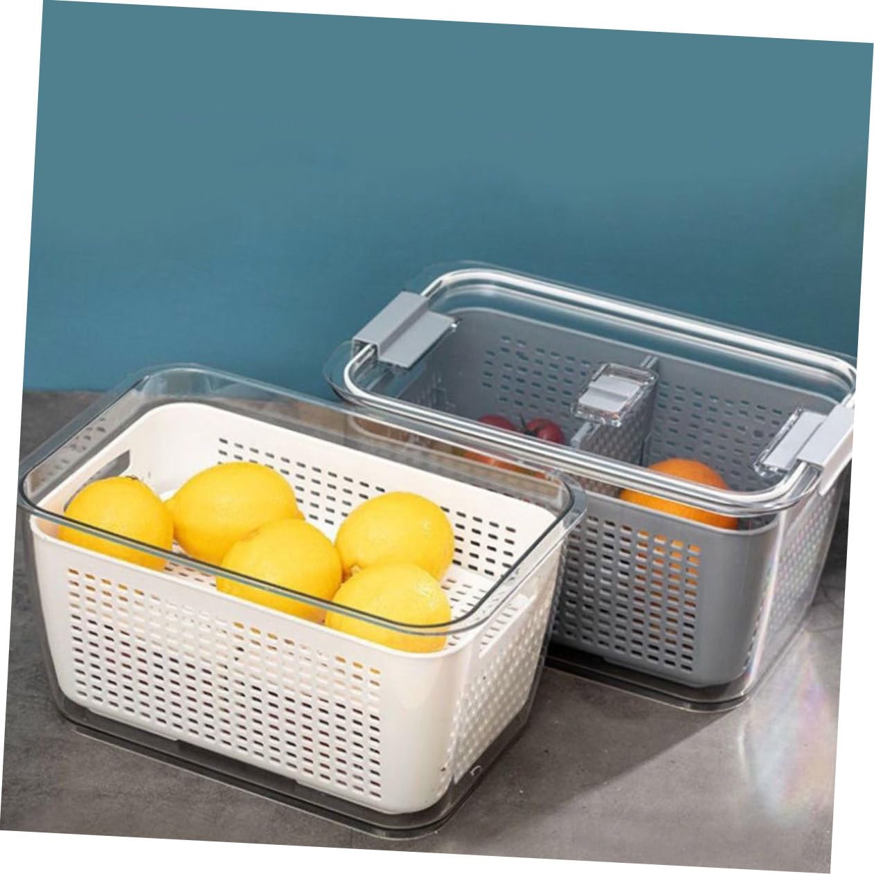 2 Stück Doppellagiger Abtropfkorb aus Pet, 1, 7 L und 4, 5 L, Weiß