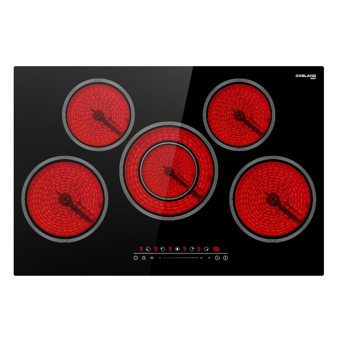 GASLAND Chef 30 Inch Electric Cooktop, Ceramic Stovetop CH775BF 240V, Drop-in 5 Cooking Zones Electric Radiant Cooktop with 9 Power Levels, Slide Touch Control, Child Safety Lock, 1-99 Minute Timer
