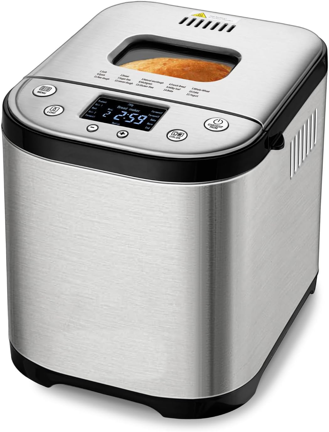 TDBYWAE Bread Maker Machine with Gluten-Free Setting, 2LB 1.5LB 1LB Automatic Breadmaker with Homemade Cycle, 15-in-1 Stainless Steel Bread Maker