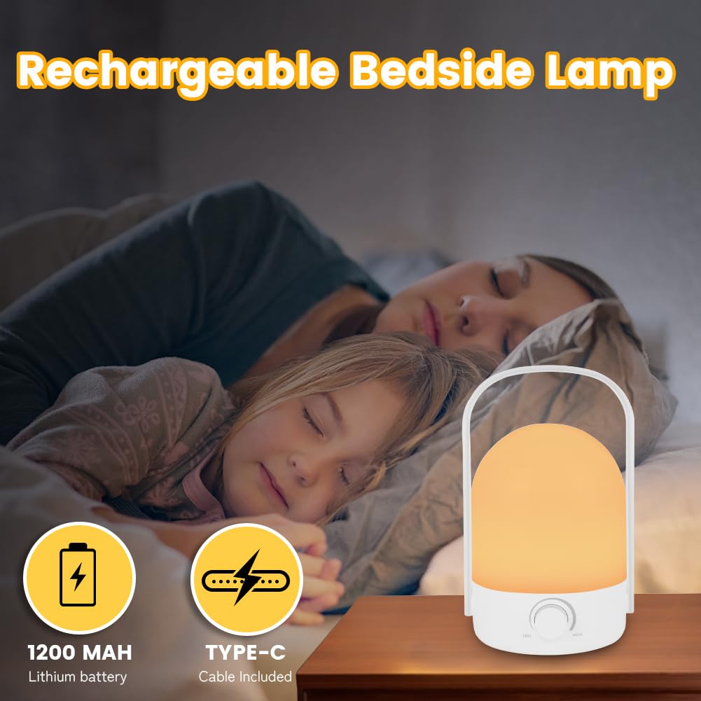 HOTUT Bezprzewodowa mini lampa stołowa LED, przenośna lampka nocna z uchwytem, 2 kolory do ściemniania, latarnia kempingowa LED, ładowalna lampka nocna USB do ogrodu, na kemping