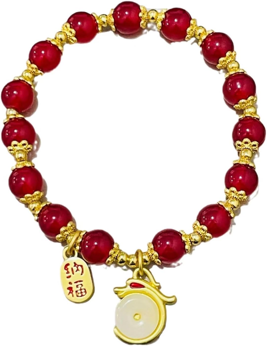 2024 Chinese Zodiac Auspicious Lucky Dragon Bead Bracelet For Women Auspicious Jewelry Gift Wealth Good Fortune Adjustable Stretch Bracelet （Red）