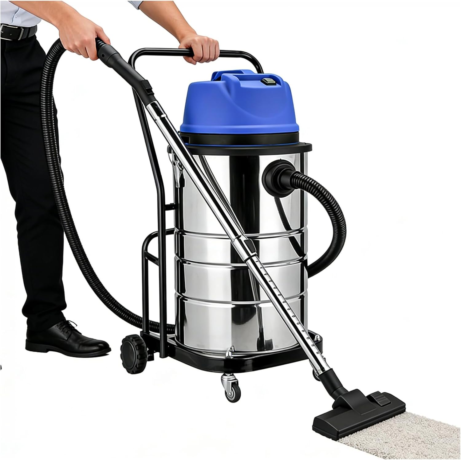 15.8-Gallon Wet and Dry Vacuum Cleaner, Industrial Grade, with 4 attachments, Metal casing, Suitable for Garage, Workshop, and Basement Flood Cleaning. 220V