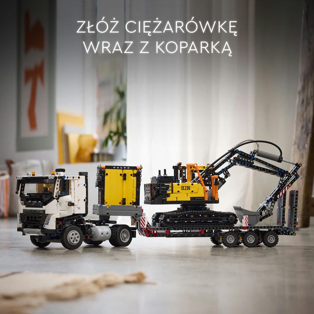 LEGO Technic Ciężarówka Volvo FMX i koparka EC230 Electric, Zabawka dla Dziecka do Zbudowania, Maszyny Budowalne dla Fana Inżynierii, Pomysł na Prezent dla 10-latka, dla Chłopca i Dziewczynki, 42175