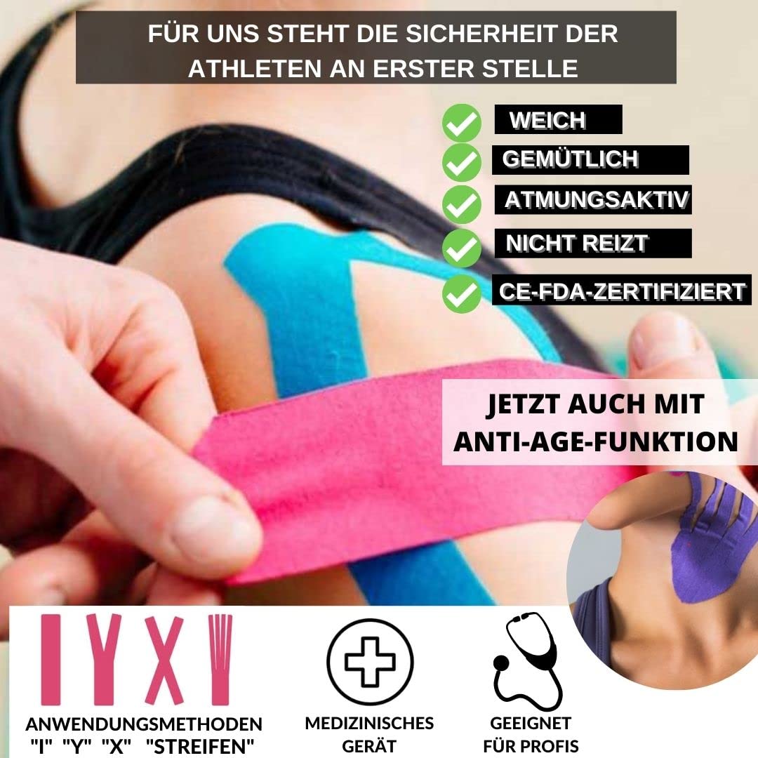 TAKE SPORT® Kinesio | sporttape | physio tape | Tape Kinesiologie | kinesiologie tape | kinesiotapes | tape kinesio | kinesio tape | kinesiotape | tapes 12 Rollen, 5 x 5 m, 95% Baumwolle, 5% Elasthan
