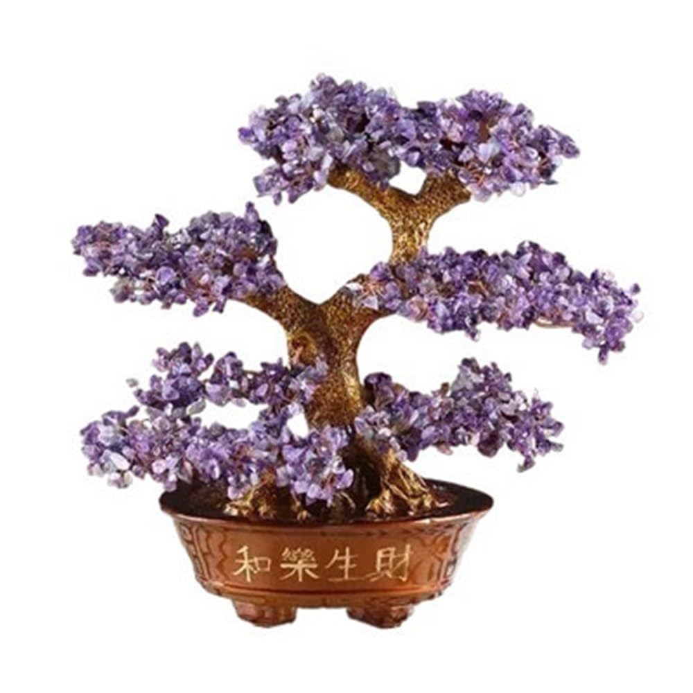 Money Tree Harmony and Prosperity Crystal Tree Bonsai, Feng Shui Balancing Home Ornament Crystal Tree(Purple)