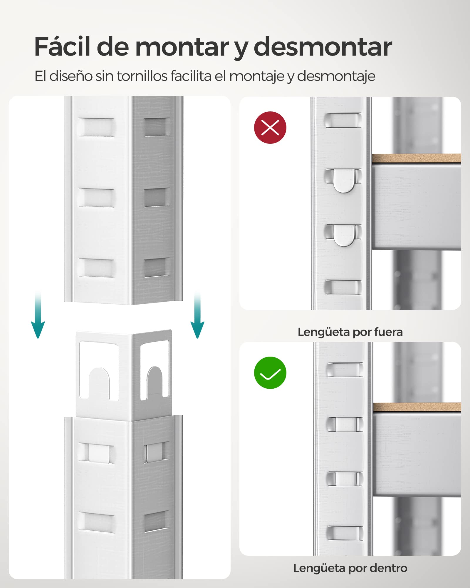 SONGMICS Estantería de 4 Niveles, Juego de 2 estanterías de Acero para Almacenamiento, Montaje sin Tornillos, para Garaje, cobertizo, Capacidad de Carga de 520 kg Cada una, 40 x 80 x 160 cm, Plata