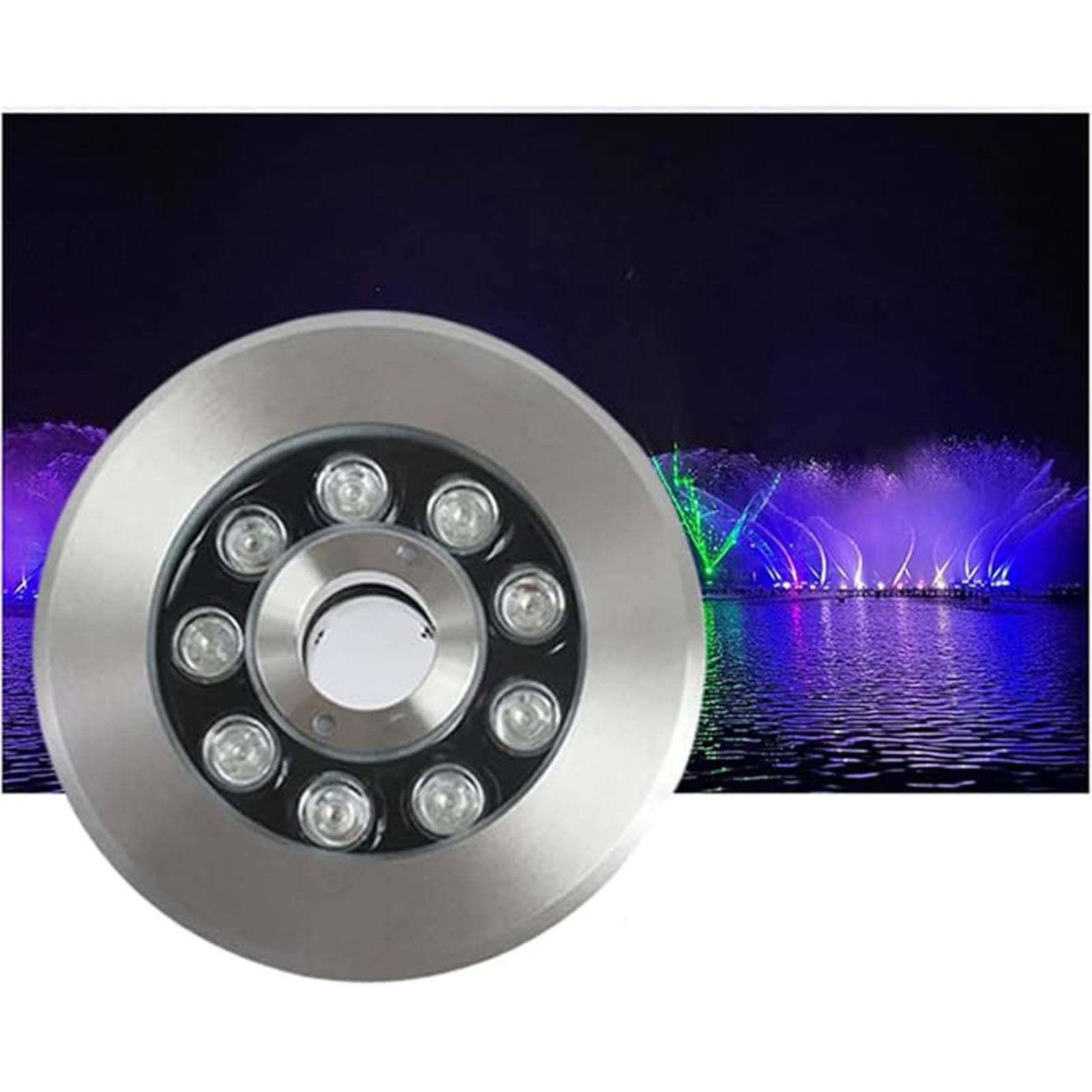 Podwodna lampa LED do fontanny – podwodne światło LED do basenu, 12 V/24 V, IP68, wodoszczelna lampa do stawu, ze stali nierdzewnej, w kształcie pierścienia, do stawów, placów, ogrodów