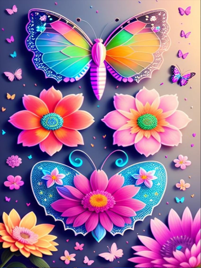 croshom 5D Butterfly Diamond Painting Kits for Adults-Stained Butterfly Diamond Art Kits for Adults, Butterfly Gem Art Kits for Adults for Gift Home Wall Decor(12x16in)