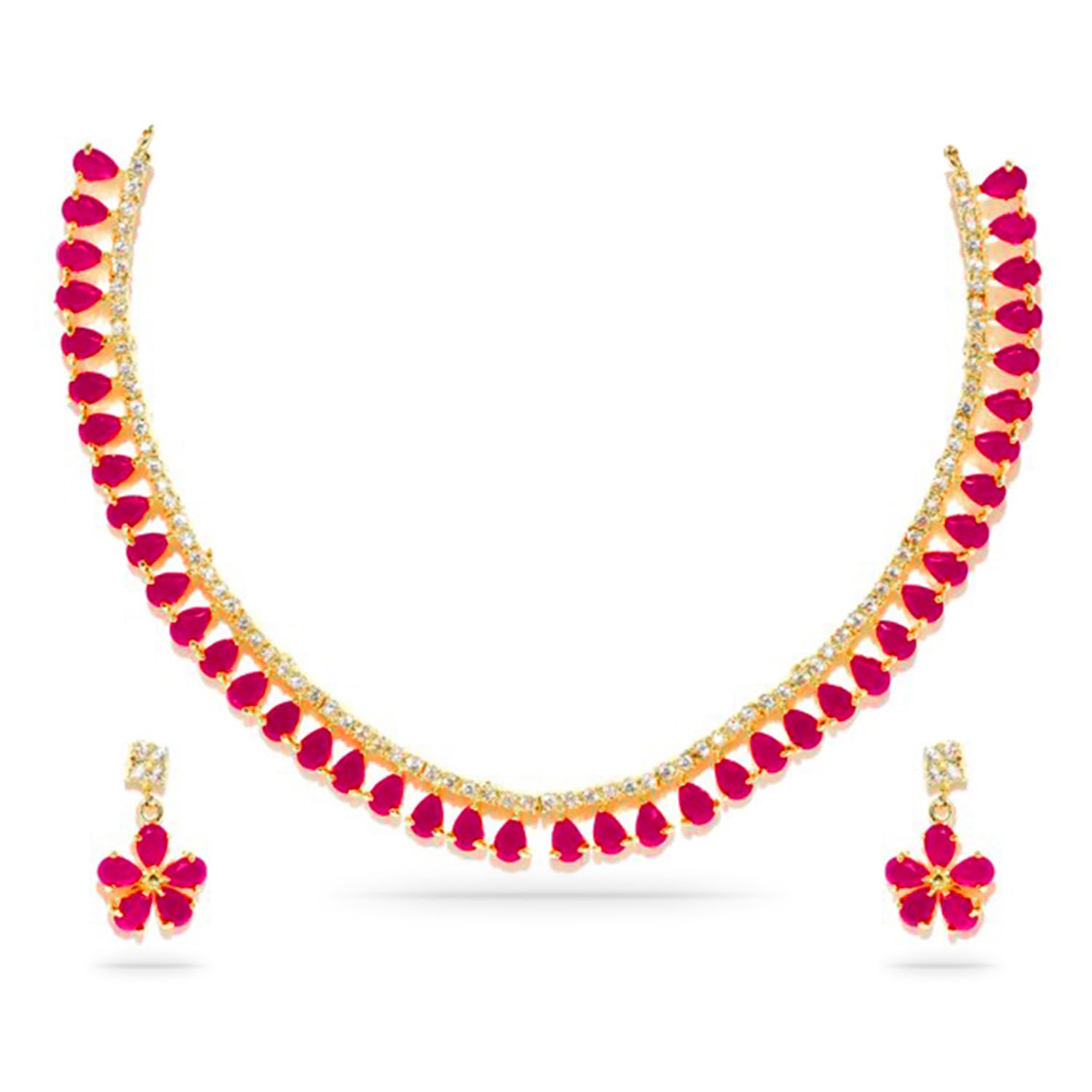 rubans Gold-Toned Pink CZ Stone-Studded Jewellery Set For Women-picture-33