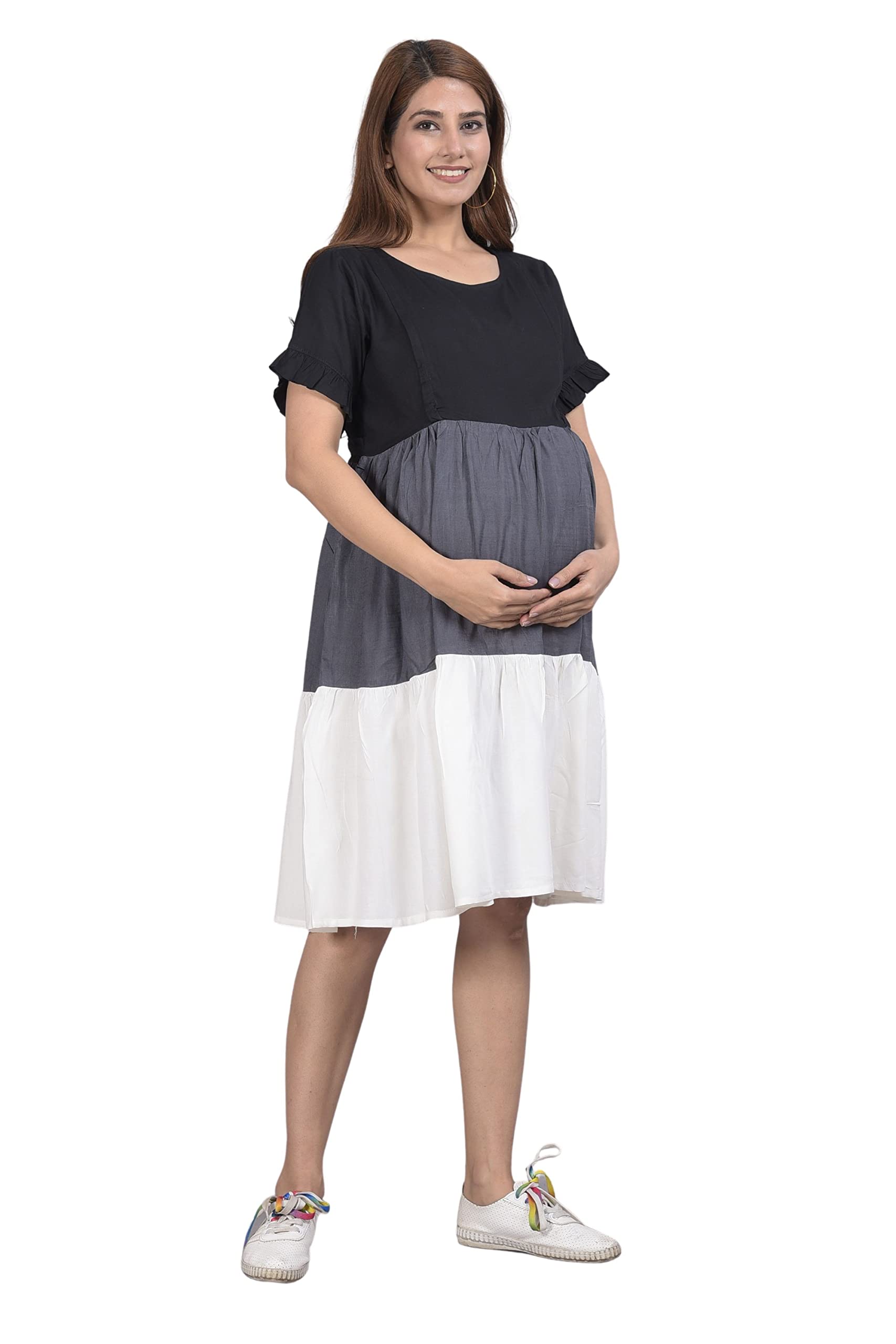 AANIA Women A-line Black, White Dress