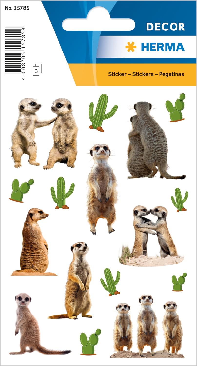 HERMA Meerkat Stickers, Animal Stickers for Children and Toddlers, Children's Stickers with Meerkat Motif for Sticker Album Scrapbook Photo Album Gift Birthday Decoration Letters Crafts