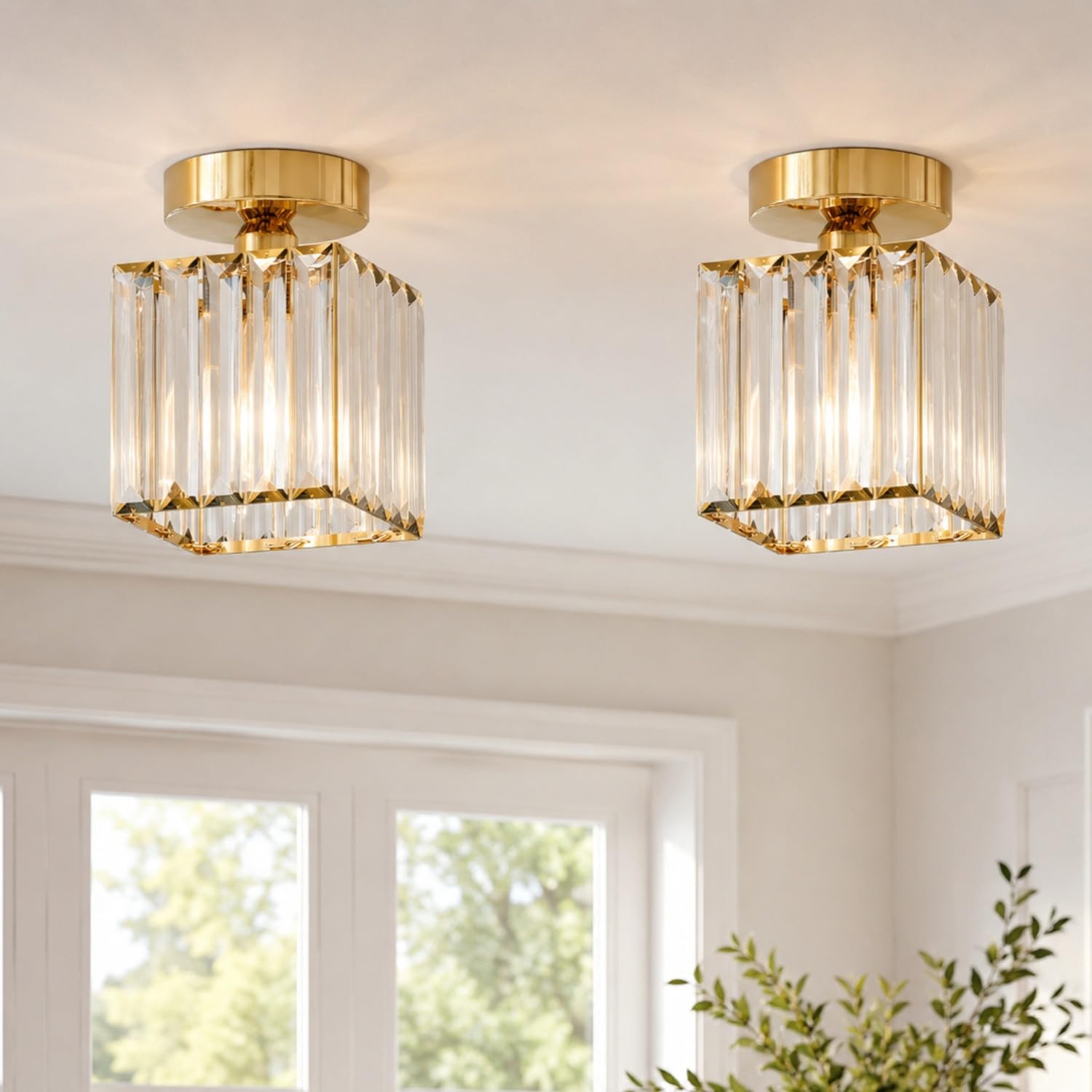 LEDSone 2 Pack Crystal Chandeliers Ceiling Light Modern Ceiling Lighting
