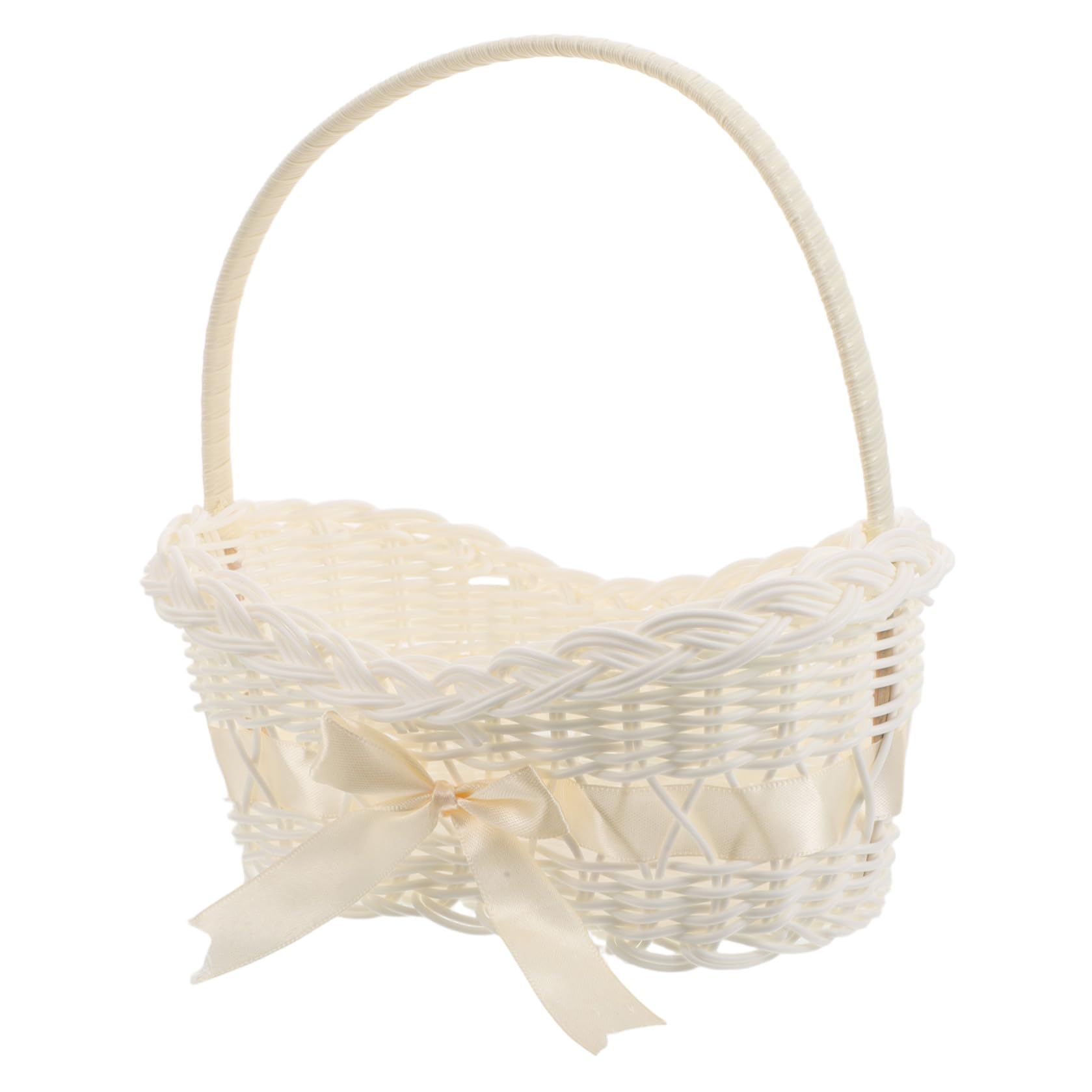 SHINEOFI Cesto Intrecciato in Materiale Simil Rattan per Fiori Cestino Portaoggetti con Manico Decorazione Elegante per Cerimonie e Matrimoni