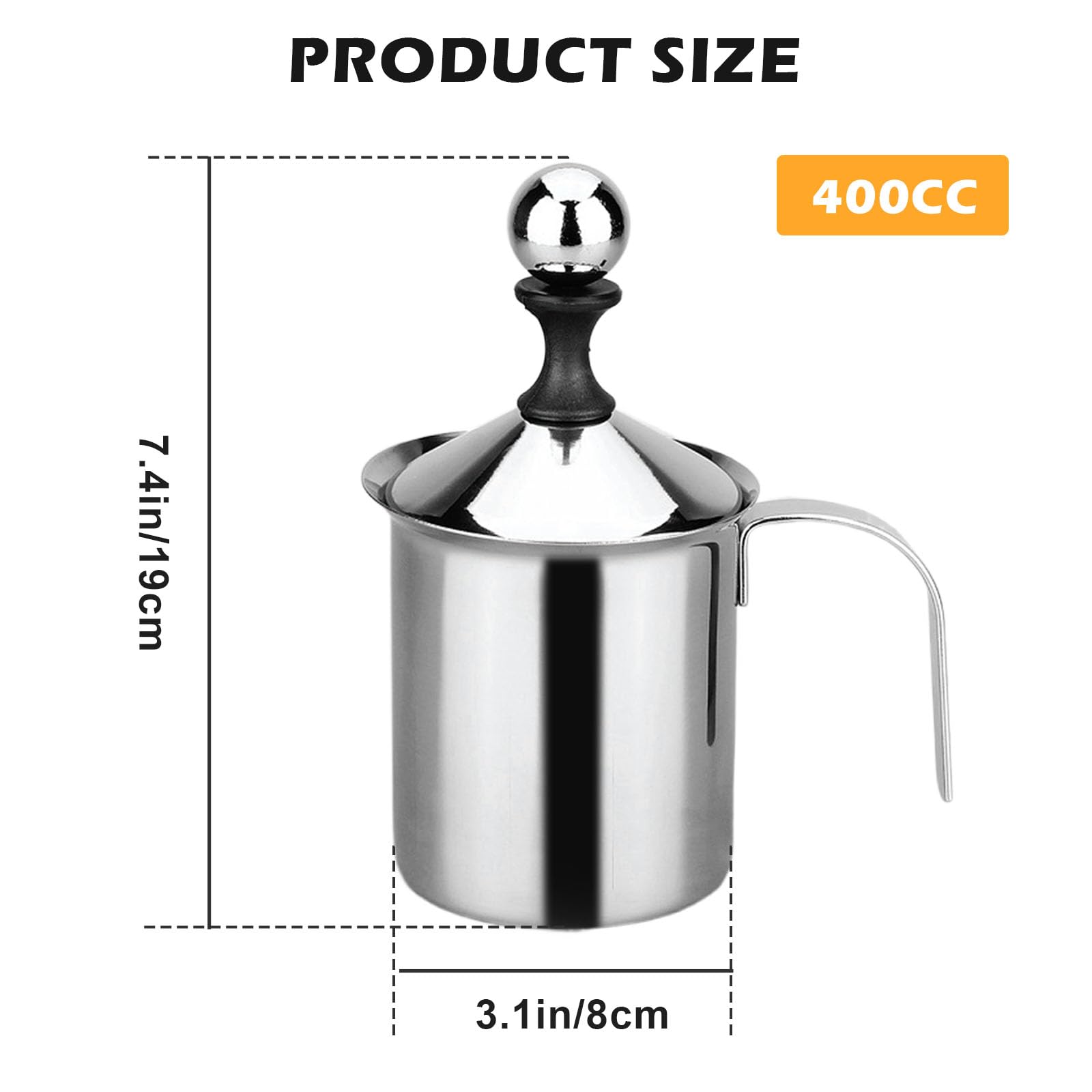 400ml Montalatte Manuale, Schiumalatte con Pompa a Mano, Montalatte a Pompa, 304 Schiumalatte in Acciaio Inox Doppia Rete Manual, Cappuccinatore Manuale per Cappuccino e Caffè
