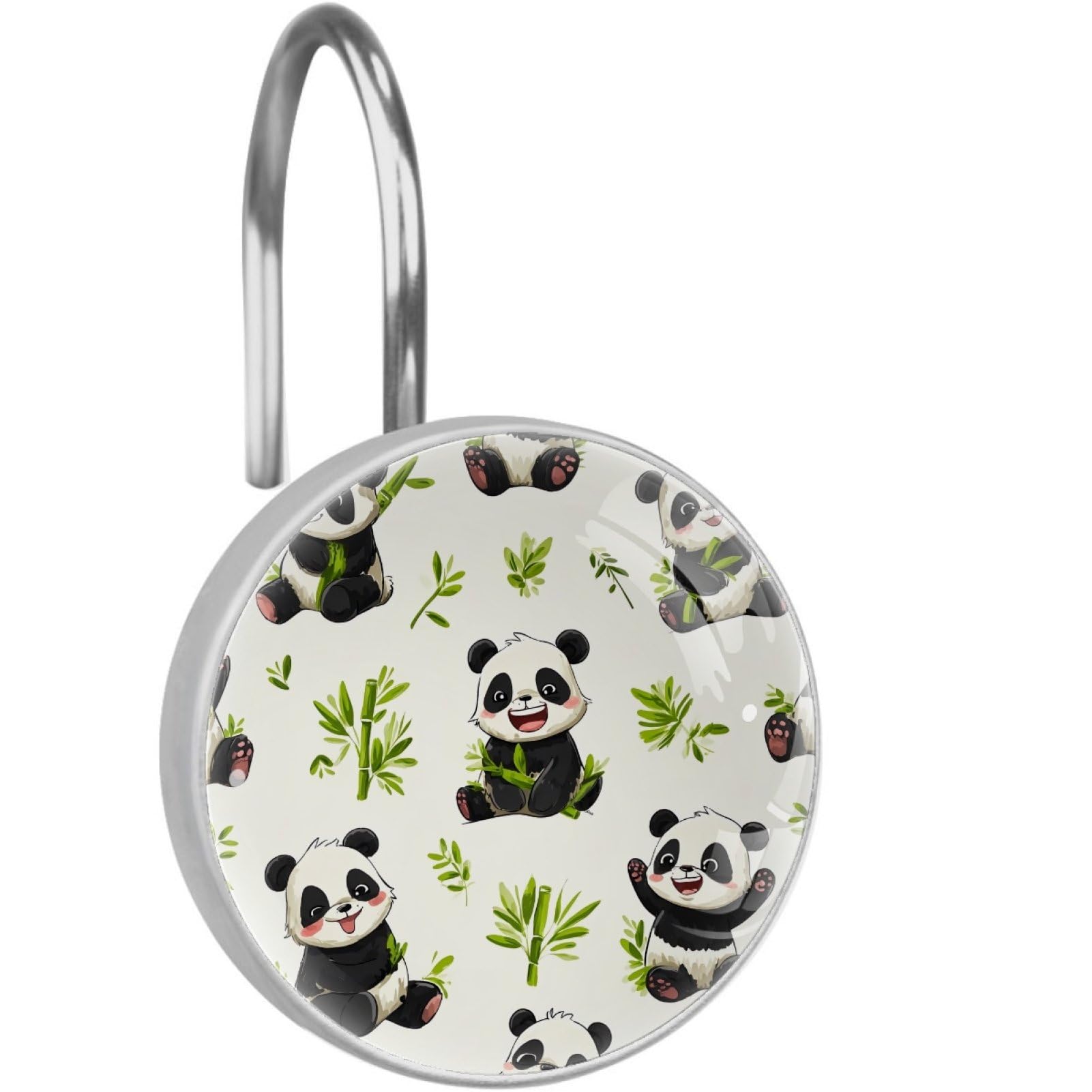 VAPOKF Decorative Shower Curtain Hook: Cute Panda Bamboo Rustproof Stainless Steel Shower Curtain Ring for Bathroom - Shower Curtain Hook & Hangers - Set of 12