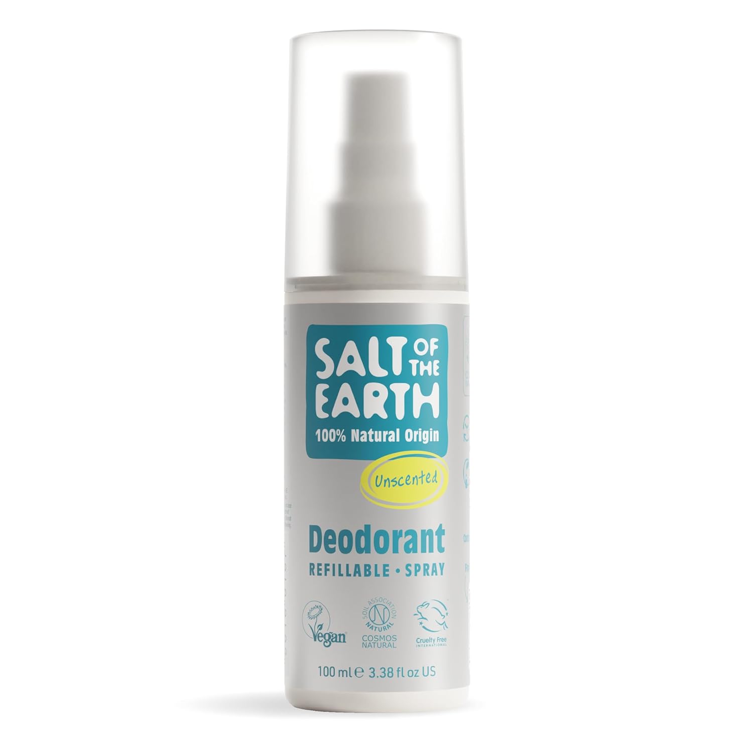 Salt of the Earth - Unscented Refillable Natural Deodorant Spray - 100% Natural Origin Ingredients - Vegan, Long Lasting Protection - 3.38 fl oz