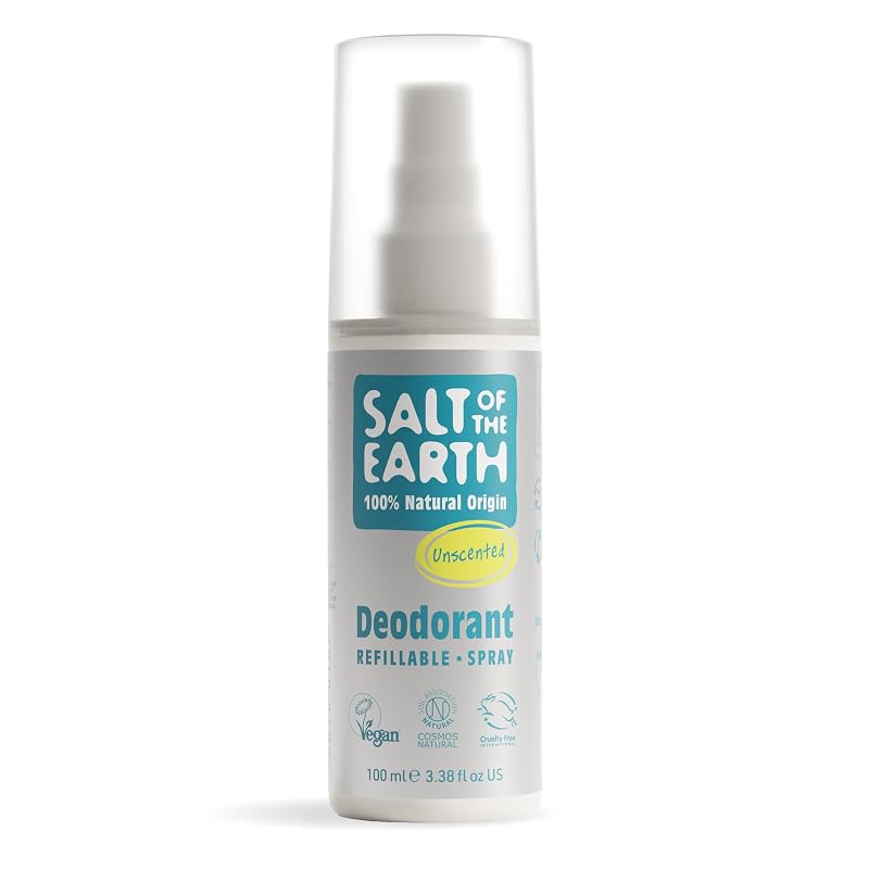 Salt Of the Earth Desodorante natural em spray sem fragrância, recarregável, 100 mL