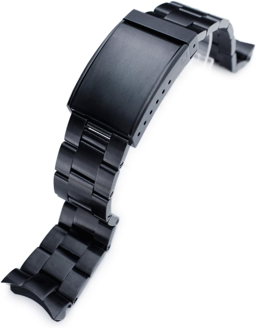 22mm Super Oyster Watch Band Solid OME Seatbelt Clasp for Seiko SKX007 PVD Black