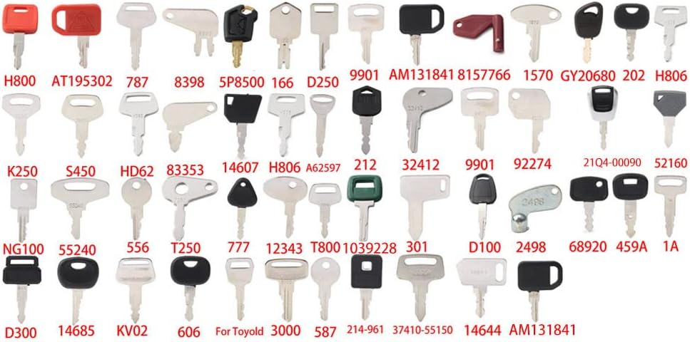 Bacar Heavy Equipment Construction Machines Switch Keys, 52PCS Heavy Equipment Keys Set For Excavators, Loaders, Backhoes, Tractors, for Caterpillar, for Volvo