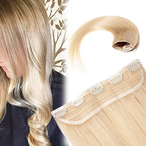 3/4 Full Head Clip in Human Hair Extension Real Remy Hair Natural Soft 1 piece 5 Clips 18’’Long 50g Bleach Blonde #613