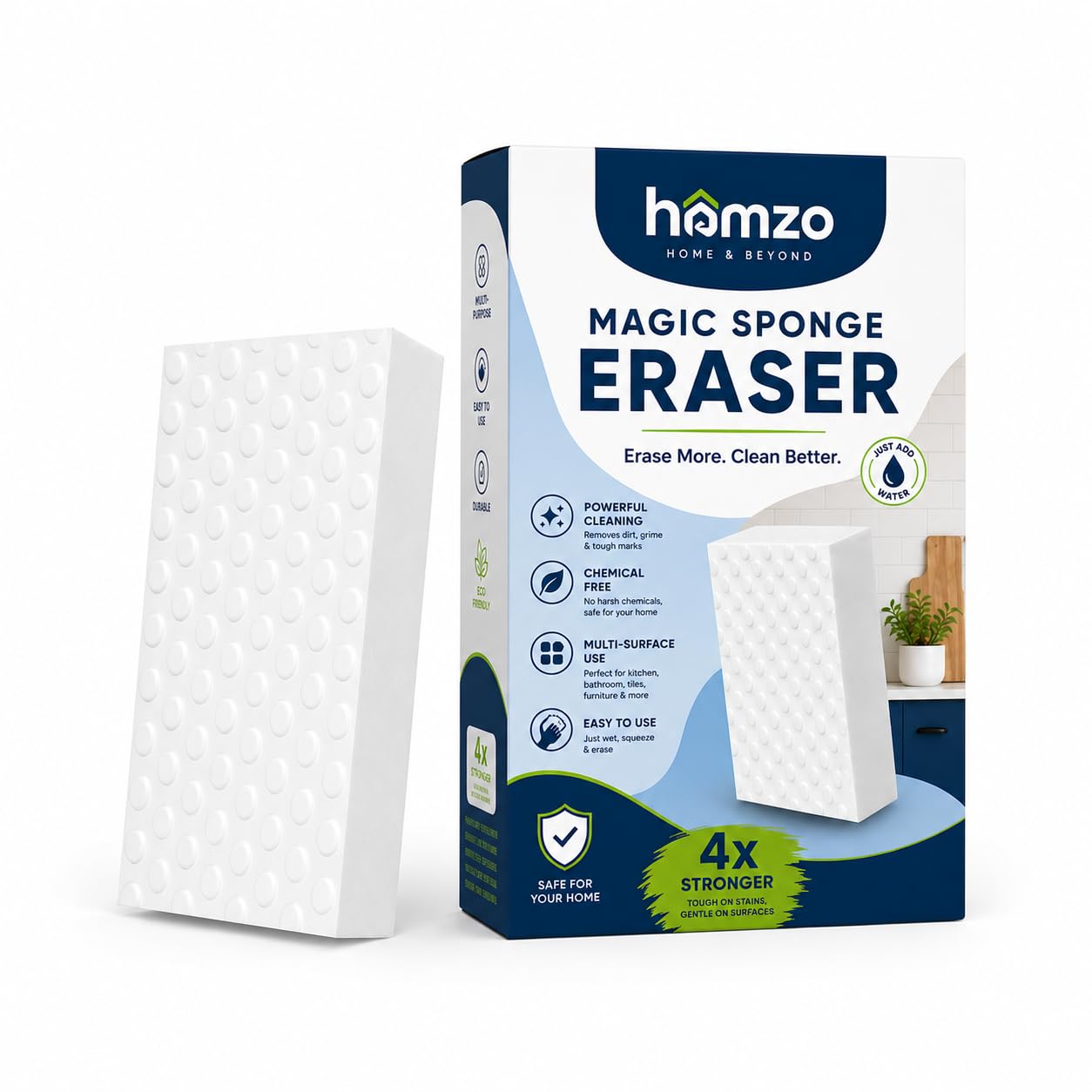 Magic Eraser Sponge for Cleaning, Multi-Surface Magic Sponge for Kitchen, Bathroom, Walls, Sink, Shoes & Furniture, Chemical-Free Cleaning Sponge (Pack of 2)-image-1