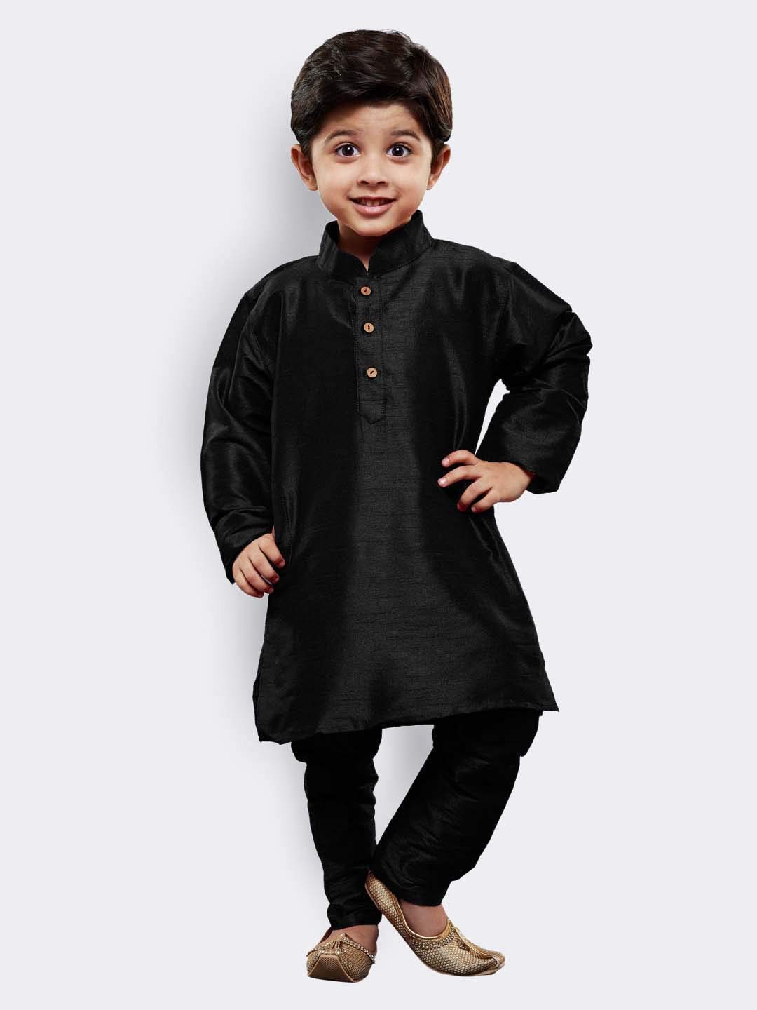 Jbn Creation Boys' Black Silk Blend Kurta And Pyjama Set_Vasbkbl001Npbl_14