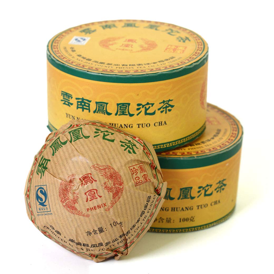 Puerh Tea -Raw Pu erh Tee Cake - 3Pcs 100g Total 10.5oz 2006 Year Aged Phoenix Tuocha Boxed - Chinese Yunnan Puer Pu'er Tea Pu-erh Tee