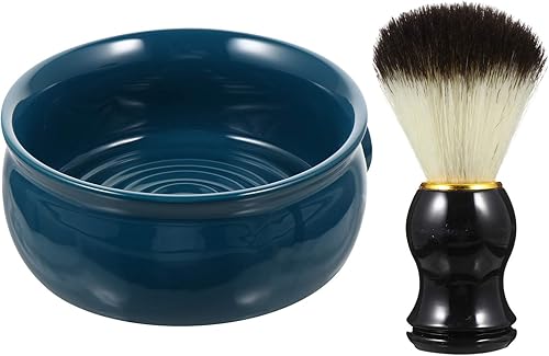 Healthy Kit de afeitado para hombres, cepillo de afeitar para afeitar, tazón de fuente de jabón para hombres, 2 unidades (azul oscuro negro)