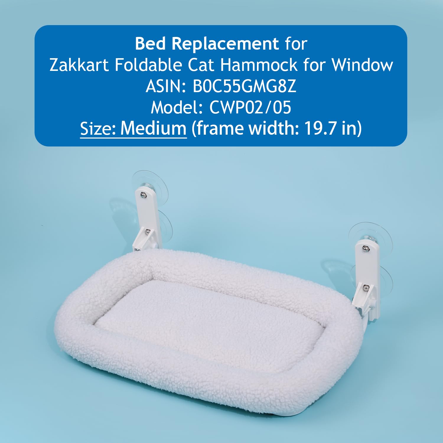 Bed Replacement for Zakkart Foldable Cat Hammock for Window, NOT Compatible with Other Brand, (White, Medium)