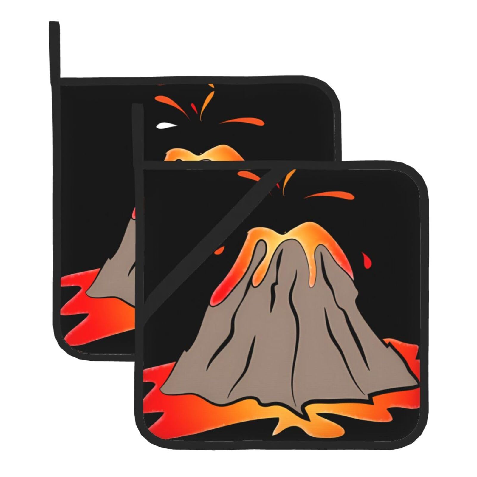 WHJSSF volcano Prints Square Pot Holders - Heat Resistant Kitchen Trivets 2-Pack - Waterproof Covers for Hot Dishes, Oven & Grill with Hanging Loop