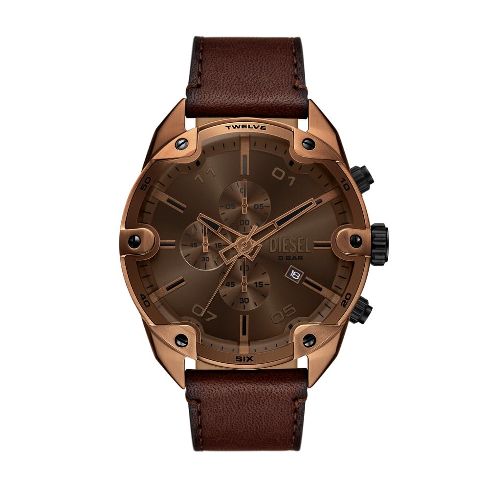 Diesel Spiked Herren 49MM Braune Edelstahluhr, DZ4698