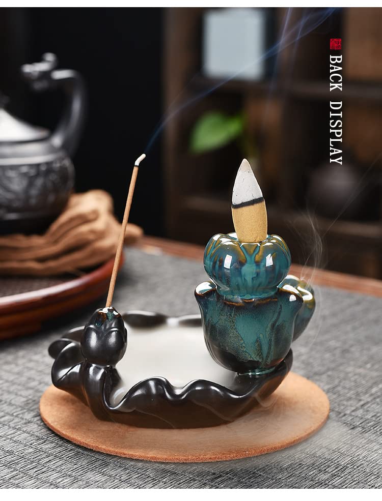 Backflow Räucherstäbchen Aus Keramik - Mit 40 Räucherkegeln + 30 Stäbchen + Pinzette, Für Meditation, Aromatherapie & Home Deco, Blau