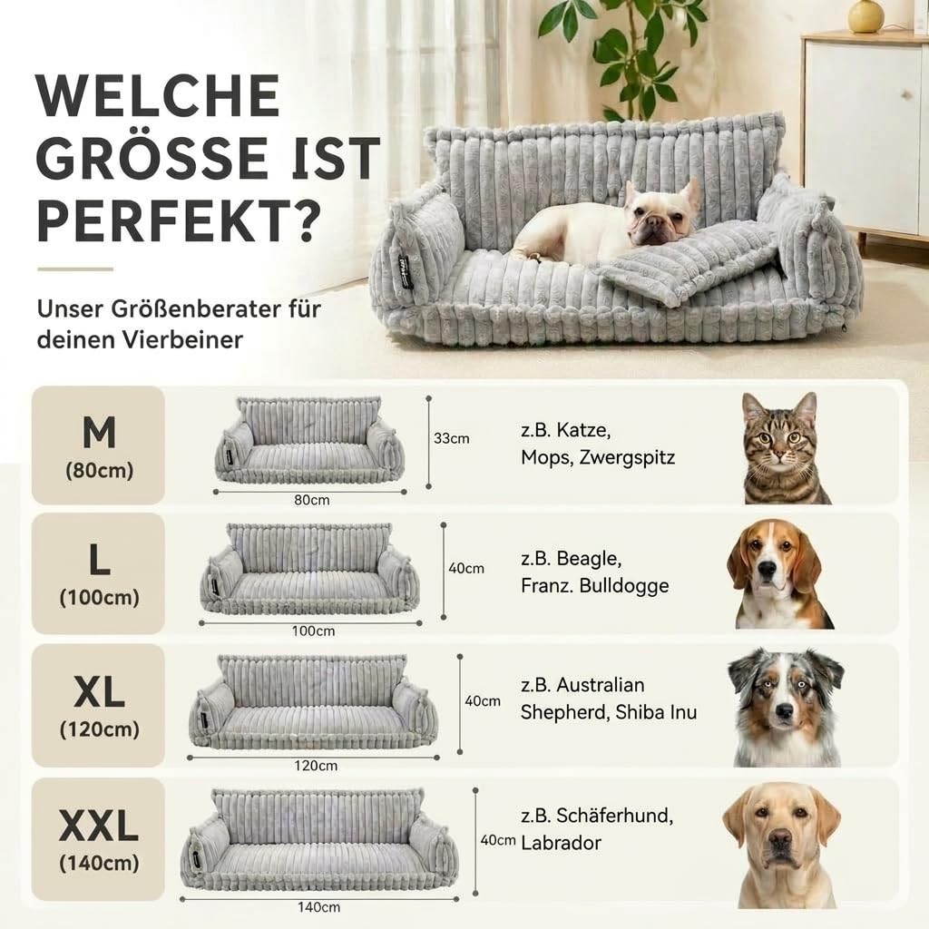 Hundesofa Chaffar Hundebett | Orthopädische Matratze | Moderner Stil | Cord-Design Größen (Creme, XXL (140cm))