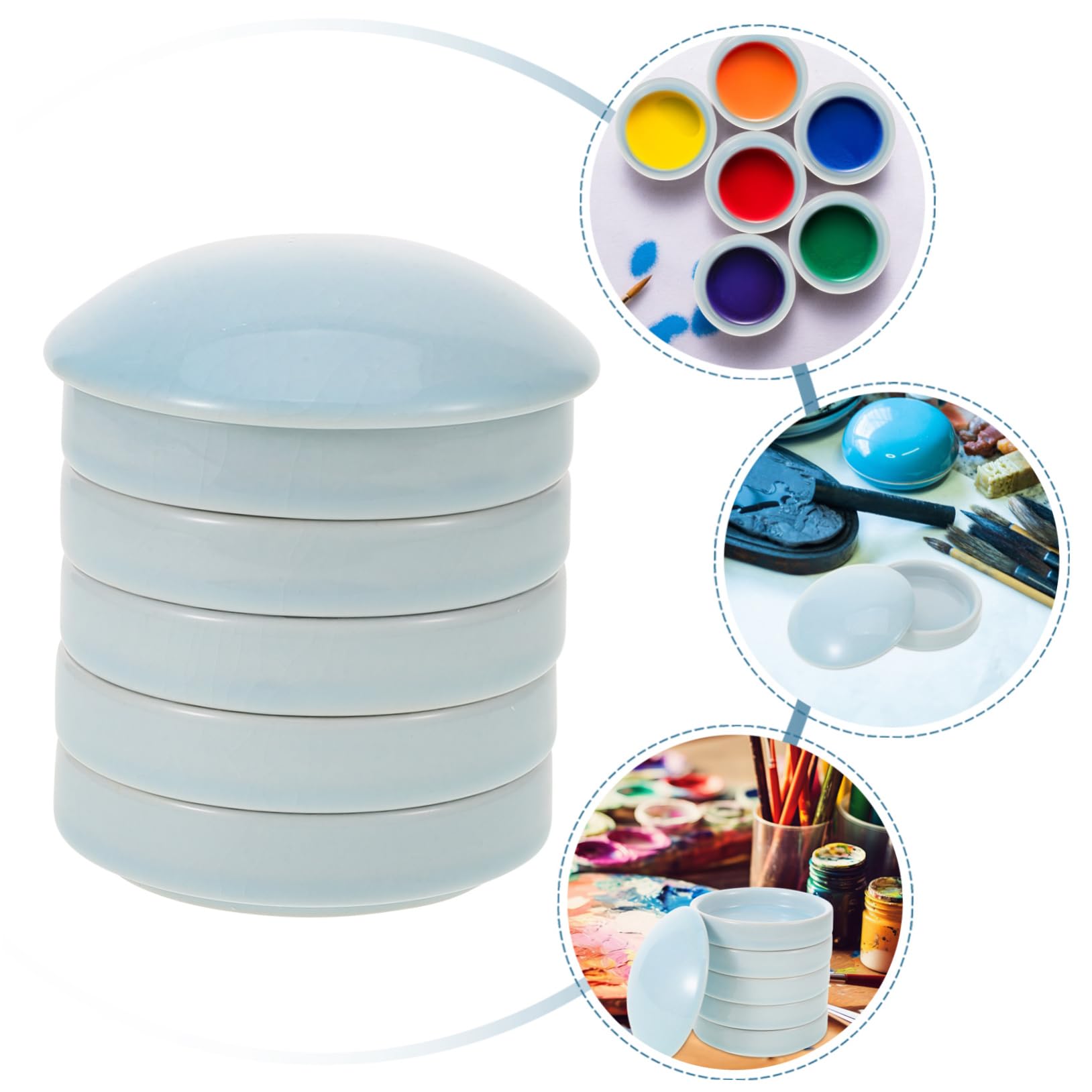 Tavolozza Ceramica a 5 Strati Coperchio, Set 1, per Pittura | Miscelazione e Deposito del Colore, Finitura Levigata, Uso in DIY e Attività Artistiche