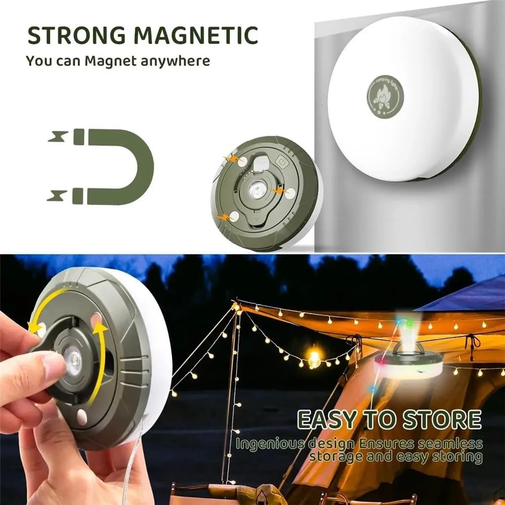 Wielofunkcyjna konstrukcja 4 w 1 Lampa kempingowa String USB Ładowana lampa zewnętrzna do namiotu Lampka dekoracyjna XTE Latarka LED z haczykiem magnetycznym