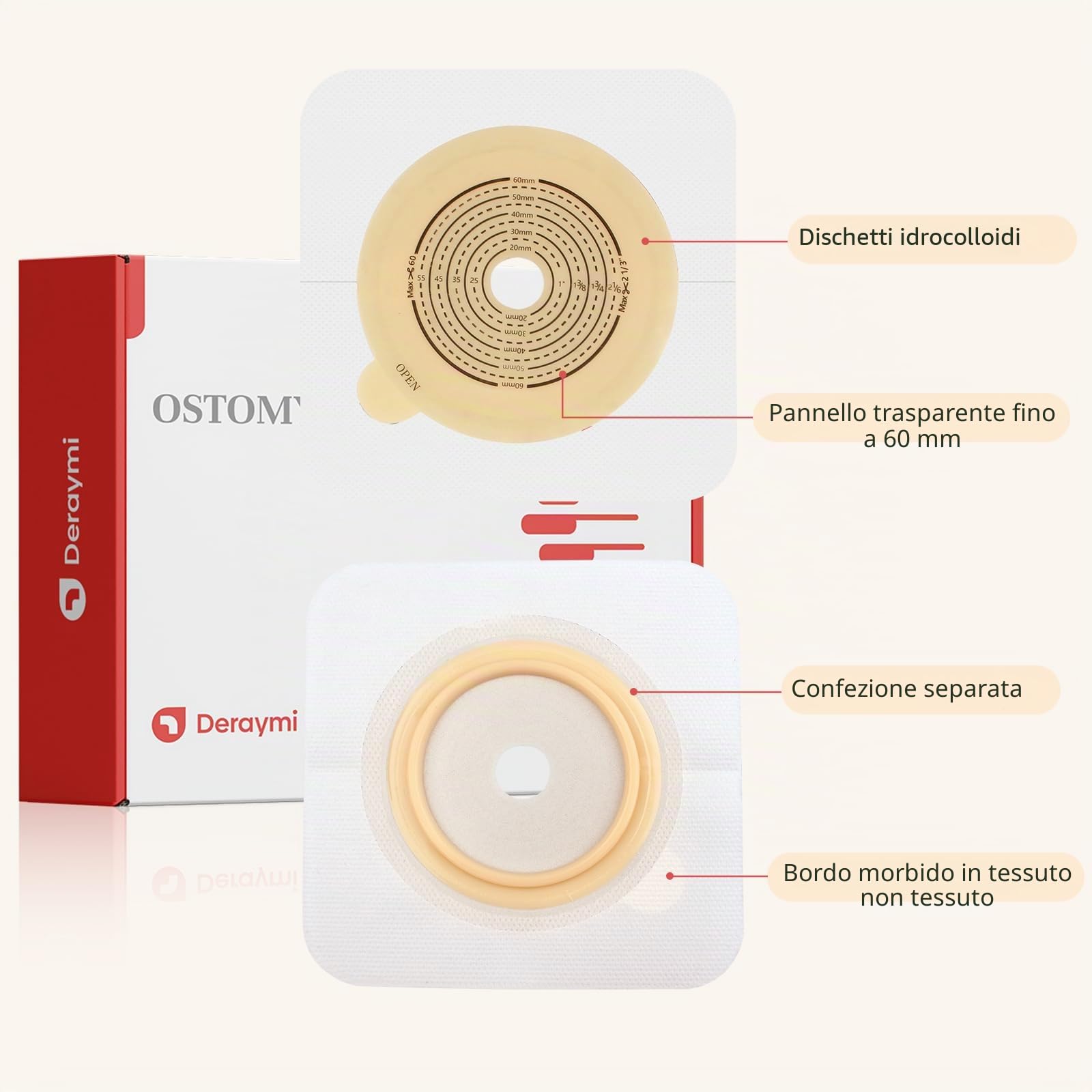 30 pz sacchetti di colostomia sacchetti di drenaggio a due pezzi sacchetto di ostomia per ileostomia e cura della stoma, (20 x sacchetti + 10 x barriere 60 mm max)