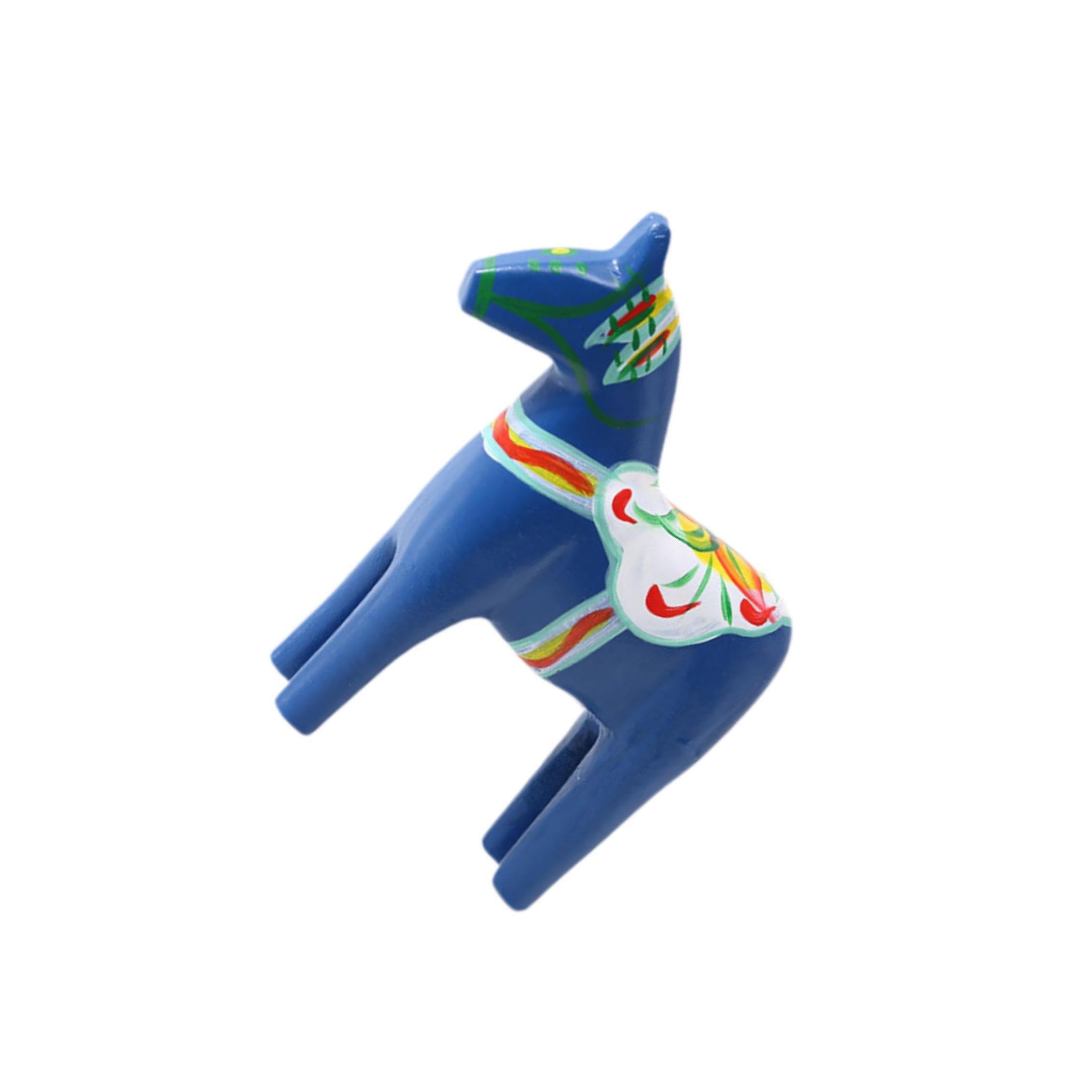 QIXCXAZ Souvenir Memento Christmas Decoration Desktop Figurine Wooden Swedish Dala Horse Hand Painted Collectible Art Unique Nordic Home Decor Statue, blue, 16x4.5x16cm