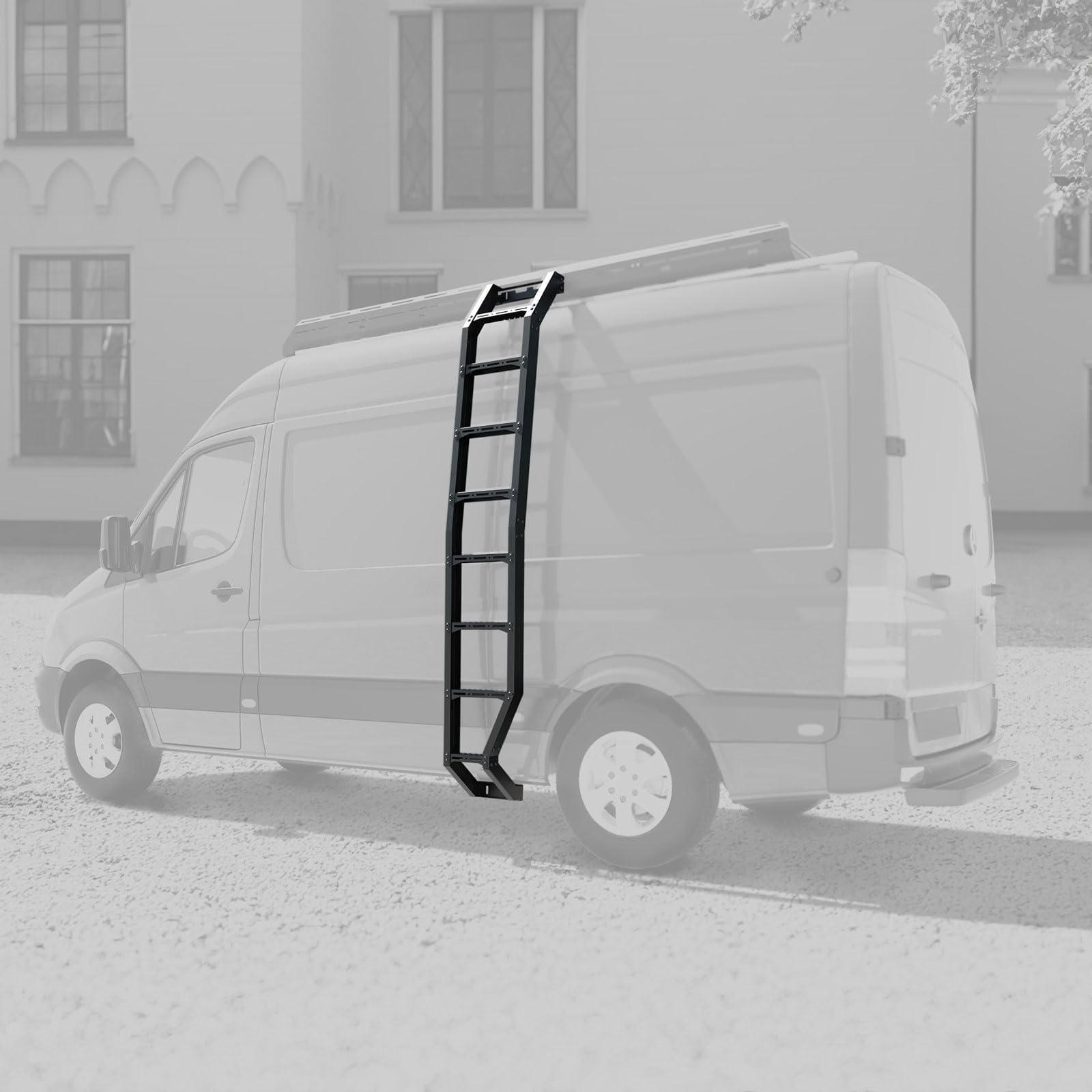 VANNCAMP Aluminum Heavy-Duty Ladder for 2007-Current Mercedes-Benz Sprinter High Roof Van, Side Ladder Rectangular Leg with Wheel Wrap, Durable &