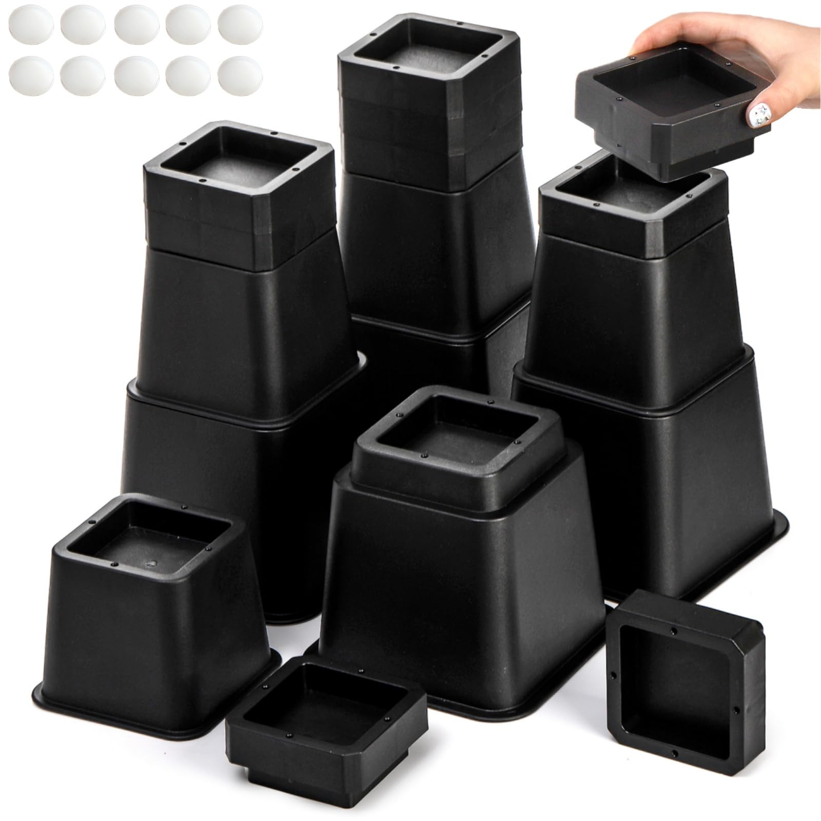 Photo 1 of Pumtus 16 Pack Adjustable Furniture Risers, 3,4,5,6,7,8,9,10 Inch Heavy Duty Bed Lift Elevator with Anti-Slip Mats, Stackable Sofa Couch Desk Chair Risers for Additional Storage
