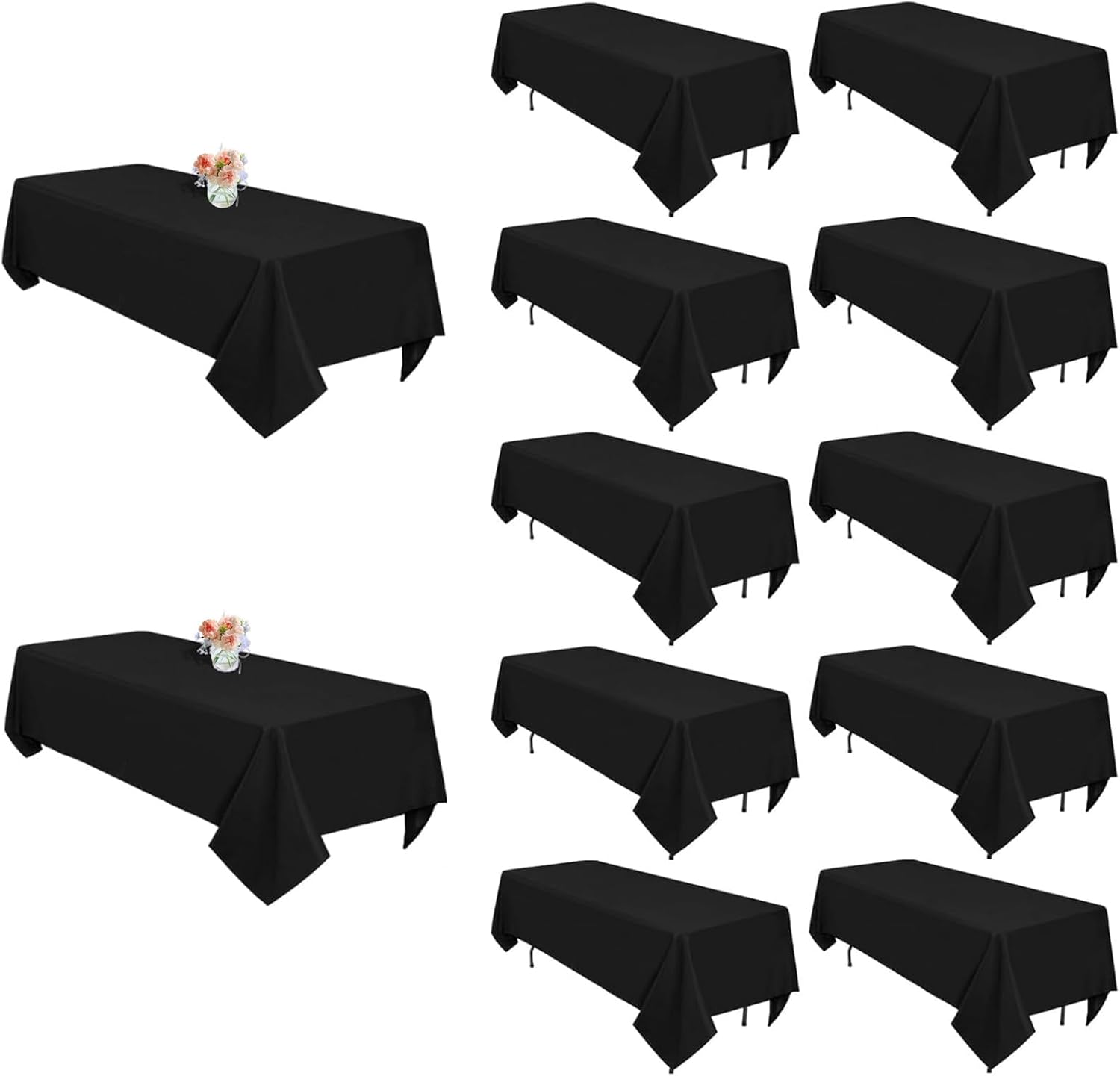 ZuGeo12Pack Black Table Cloth 60*102 Inch Rectangular Tablecloths for 6 Foot Rectangle Tables,Wrinkle Resistant Black Tablecloth Washable Polyester Fabric Table Covers for Buffet Wedding Party Banquet