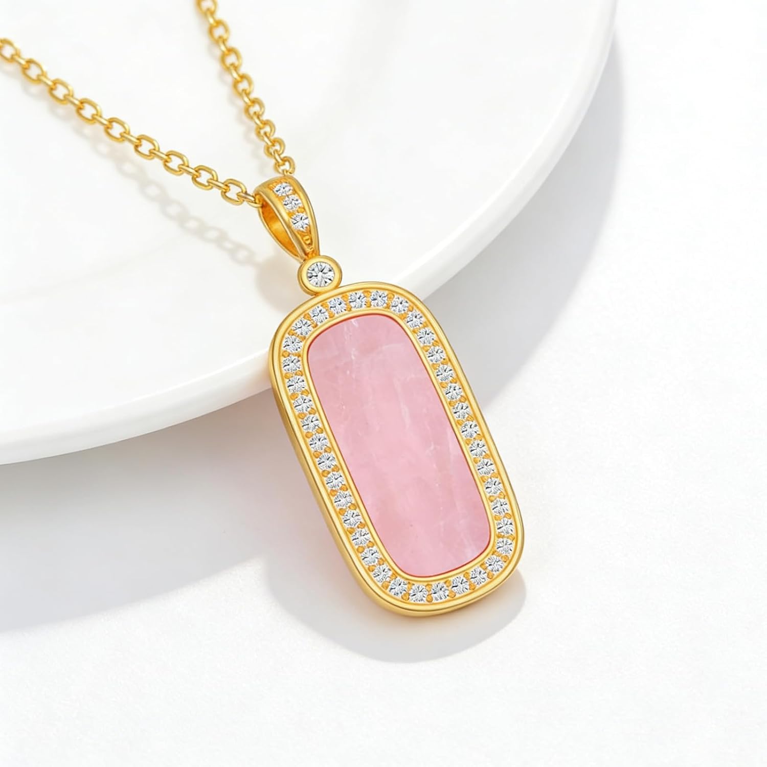 Rose Quartz Pendant Necklace Dainty 14K Gold Plated Natural Healing Crystal Necklace Sterling Silver Energy Pink Stone Jewelry Gifts for Women Girlfriend - Image 2