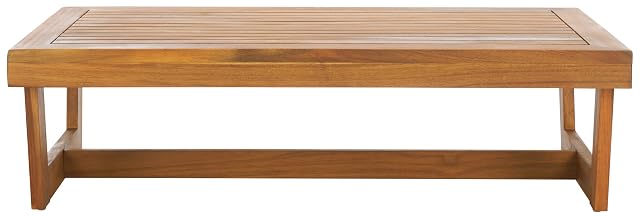 SAFAVIEH Outdoor Patio Furniture Collection Lynn Natural Brown Slatted Top Solid Wood Coffee Table PAT7330A