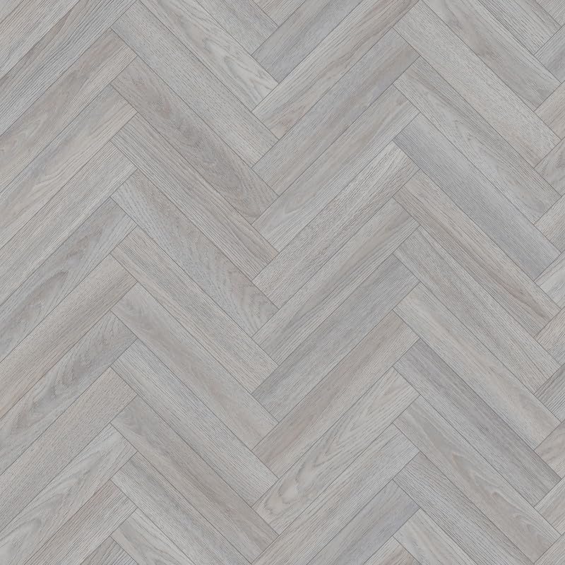 Dorset 974L Grey Oak Wood Herringbone Effect Rimini Vinyl Flooring | - 2m x 5.5m (6ft6" x 18ft)