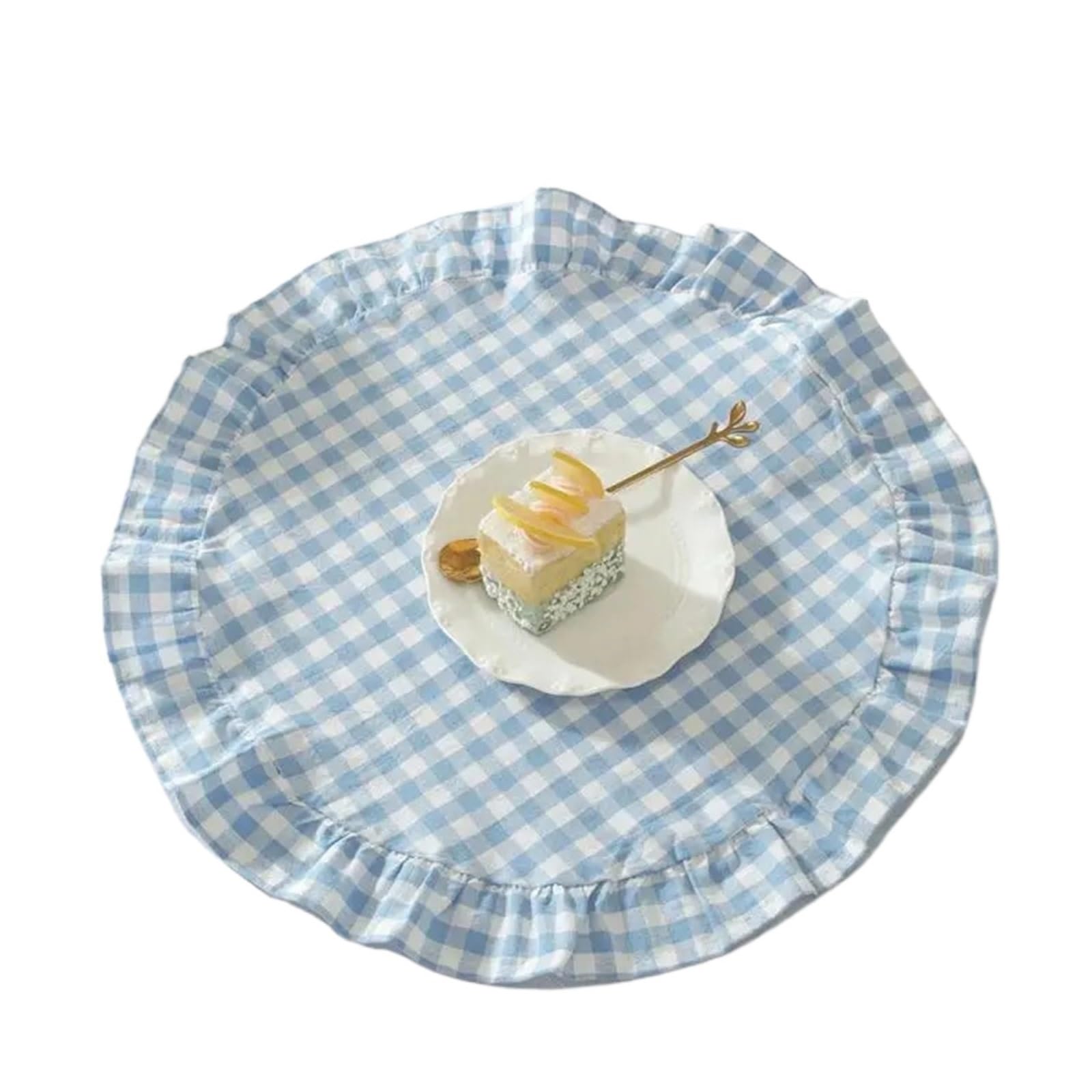 Ruffle Placemats Checkered With Ruffle Picnic Party Supplies Plaid Table Mat(Blue)