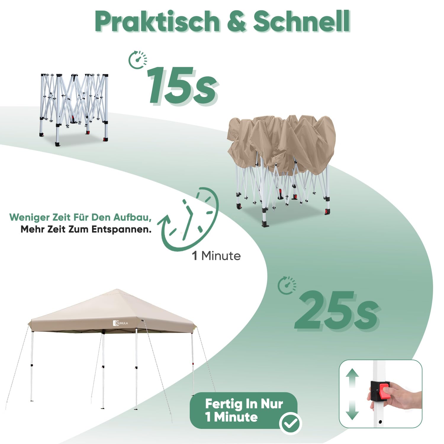 Sunula Pavillon 3x3 Wasserdicht Stabil Winterfest, Faltpavillon 3x3m mit Verdickten Röhren, Partyzelt Pavillion Klappbar für Camping Festival Party, Khaki